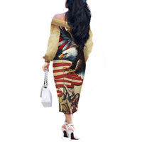 United States Flag Day Eagle 1777 Off The Shoulder Long Sleeve Dress Patriotic American Flag