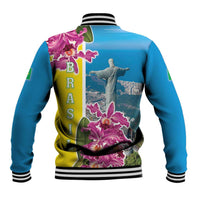 Brazil Cattleya Labiata Baseball Jacket Christ The Redeemer And Flag Color Style - Wonder Print Shop