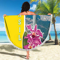 Brazil Cattleya Labiata Beach Blanket Christ The Redeemer And Flag Color Style - Wonder Print Shop