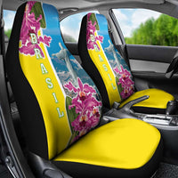 Brazil Cattleya Labiata Car Seat Cover Christ The Redeemer And Flag Color Style - Wonder Print Shop