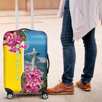 Brazil Cattleya Labiata Luggage Cover Christ The Redeemer And Flag Color Style - Wonder Print Shop