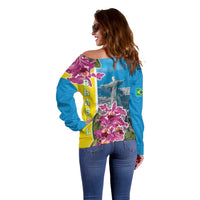 Brazil Cattleya Labiata Off Shoulder Sweater Christ The Redeemer And Flag Color Style - Wonder Print Shop
