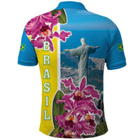 Brazil Cattleya Labiata Polo Shirt Christ The Redeemer And Flag Color Style - Wonder Print Shop