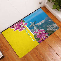 Brazil Cattleya Labiata Rubber Doormat Christ The Redeemer And Flag Color Style - Wonder Print Shop