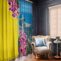 Brazil Cattleya Labiata Window Curtain Christ The Redeemer And Flag Color Style - Wonder Print Shop