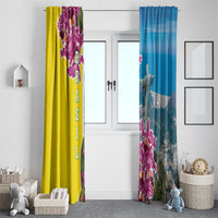 Brazil Cattleya Labiata Window Curtain Christ The Redeemer And Flag Color Style - Wonder Print Shop