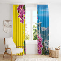 Brazil Cattleya Labiata Window Curtain Christ The Redeemer And Flag Color Style - Wonder Print Shop