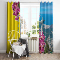 Brazil Cattleya Labiata Window Curtain Christ The Redeemer And Flag Color Style - Wonder Print Shop