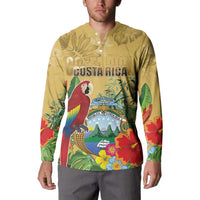 Costa Rica Independence Day Button Sweatshirt Scarlet Macaw Parrot Tropical Flowers - Wonder Print Shop