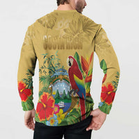 Costa Rica Independence Day Button Sweatshirt Scarlet Macaw Parrot Tropical Flowers - Wonder Print Shop