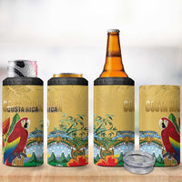 Costa Rica Independence Day 4 in 1 Can Cooler Tumbler Scarlet Macaw Parrot Tropical Flowers - Wonder Print Shop