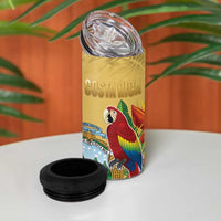 Costa Rica Independence Day 4 in 1 Can Cooler Tumbler Scarlet Macaw Parrot Tropical Flowers - Wonder Print Shop