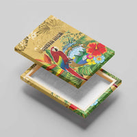 Costa Rica Independence Day Canvas Wall Art Scarlet Macaw Parrot Tropical Flowers - Wonder Print Shop