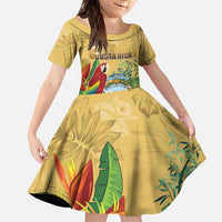 Costa Rica Independence Day Family Matching Long Sleeve Bodycon Dress and Hawaiian Shirt Scarlet Macaw Parrot Tropical Flowers - Wonder Print Shop