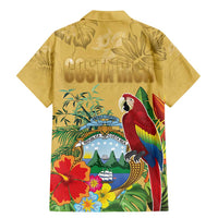 Costa Rica Independence Day Family Matching Mermaid Dress and Hawaiian Shirt Scarlet Macaw Parrot Tropical Flowers - Wonder Print Shop