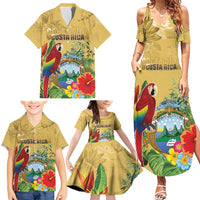 Costa Rica Independence Day Family Matching Summer Maxi Dress and Hawaiian Shirt Scarlet Macaw Parrot Tropical Flowers - Wonder Print Shop