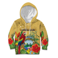 Costa Rica Independence Day Kid Hoodie Scarlet Macaw Parrot Tropical Flowers - Wonder Print Shop