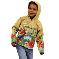 Costa Rica Independence Day Kid Hoodie Scarlet Macaw Parrot Tropical Flowers - Wonder Print Shop