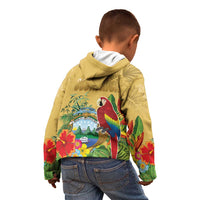 Costa Rica Independence Day Kid Hoodie Scarlet Macaw Parrot Tropical Flowers - Wonder Print Shop