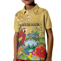 Costa Rica Independence Day Kid Polo Shirt Scarlet Macaw Parrot Tropical Flowers - Wonder Print Shop