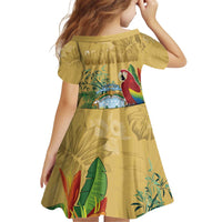 Costa Rica Independence Day Kid Short Sleeve Dress Scarlet Macaw Parrot Tropical Flowers - Wonder Print Shop