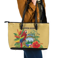 Costa Rica Independence Day Leather Tote Bag Scarlet Macaw Parrot Tropical Flowers - Wonder Print Shop