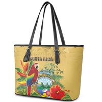 Costa Rica Independence Day Leather Tote Bag Scarlet Macaw Parrot Tropical Flowers - Wonder Print Shop