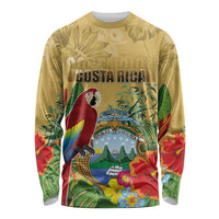 Costa Rica Independence Day Long Sleeve Shirt Scarlet Macaw Parrot Tropical Flowers - Wonder Print Shop