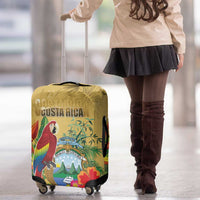 Costa Rica Independence Day Luggage Cover Scarlet Macaw Parrot Tropical Flowers - Wonder Print Shop