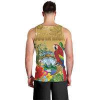 Costa Rica Independence Day Men Tank Top Scarlet Macaw Parrot Tropical Flowers - Wonder Print Shop