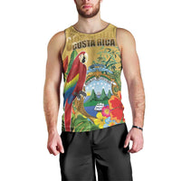 Costa Rica Independence Day Men Tank Top Scarlet Macaw Parrot Tropical Flowers - Wonder Print Shop