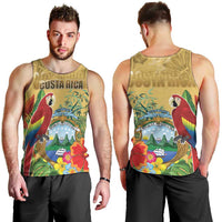 Costa Rica Independence Day Men Tank Top Scarlet Macaw Parrot Tropical Flowers - Wonder Print Shop
