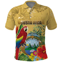 Costa Rica Independence Day Polo Shirt Scarlet Macaw Parrot Tropical Flowers - Wonder Print Shop