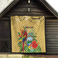 Costa Rica Independence Day Quilt Scarlet Macaw Parrot Tropical Flowers - Wonder Print Shop