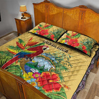 Costa Rica Independence Day Quilt Bed Set Scarlet Macaw Parrot Tropical Flowers - Wonder Print Shop