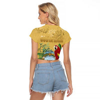 Costa Rica Independence Day Raglan Cropped T Shirt Scarlet Macaw Parrot Tropical Flowers - Wonder Print Shop