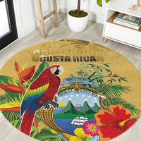 Costa Rica Independence Day Round Carpet Scarlet Macaw Parrot Tropical Flowers - Wonder Print Shop