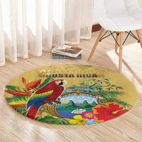 Costa Rica Independence Day Round Carpet Scarlet Macaw Parrot Tropical Flowers - Wonder Print Shop