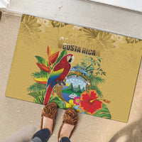 Costa Rica Independence Day Rubber Doormat Scarlet Macaw Parrot Tropical Flowers - Wonder Print Shop