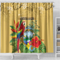 Costa Rica Independence Day Shower Curtain Scarlet Macaw Parrot Tropical Flowers - Wonder Print Shop