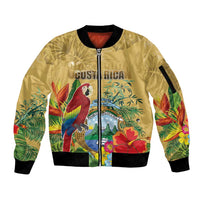 Costa Rica Independence Day Sleeve Zip Bomber Jacket Scarlet Macaw Parrot Tropical Flowers - Wonder Print Shop