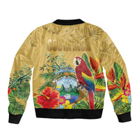 Costa Rica Independence Day Sleeve Zip Bomber Jacket Scarlet Macaw Parrot Tropical Flowers - Wonder Print Shop