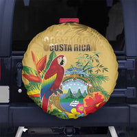 Costa Rica Independence Day Spare Tire Cover Scarlet Macaw Parrot Tropical Flowers - Wonder Print Shop