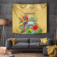 Costa Rica Independence Day Tapestry Scarlet Macaw Parrot Tropical Flowers - Wonder Print Shop