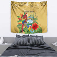 Costa Rica Independence Day Tapestry Scarlet Macaw Parrot Tropical Flowers - Wonder Print Shop