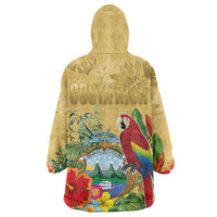Costa Rica Independence Day Wearable Blanket Hoodie Scarlet Macaw Parrot Tropical Flowers - Wonder Print Shop