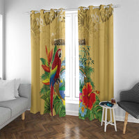 Costa Rica Independence Day Window Curtain Scarlet Macaw Parrot Tropical Flowers - Wonder Print Shop