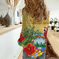 Costa Rica Independence Day Women Casual Shirt Scarlet Macaw Parrot Tropical Flowers - Wonder Print Shop