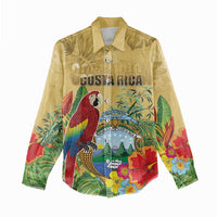 Costa Rica Independence Day Women Casual Shirt Scarlet Macaw Parrot Tropical Flowers - Wonder Print Shop