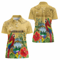 Costa Rica Independence Day Women Polo Shirt Scarlet Macaw Parrot Tropical Flowers - Wonder Print Shop